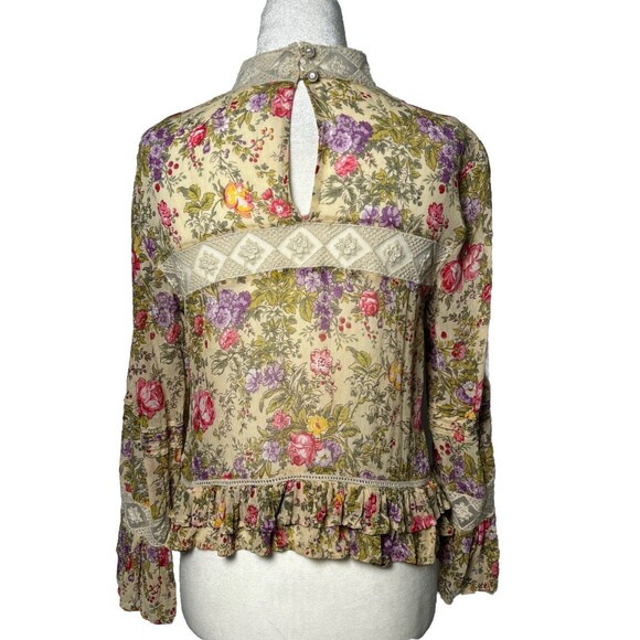 ASOS SZ 4 Floral Lace Trim Blouse dainty romantic Cottagecore Ruffle Sleeve Top - Picture 7 of 9